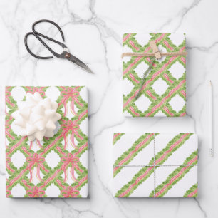 Watercolor Ribbon Bow Garland Lattice Christmas Wrapping Paper Sheet
