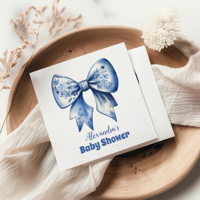 Watercolor Ribbon Dusty Blue Bow Napkin (Creator Uploaded)