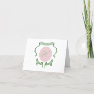 Watercolor Ribbon Logo Crest Monogram   Thank You Card