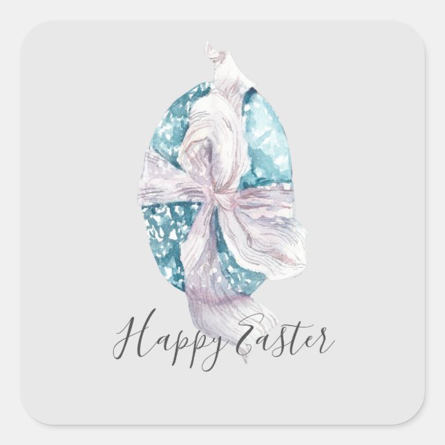 Watercolor Ribbon Wrapped Egg Easter Square Sticker (Front)