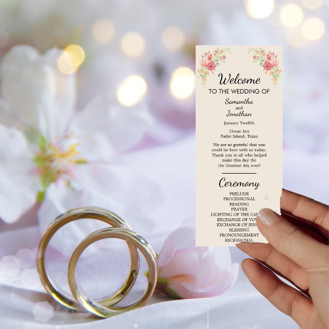 Watercolor Ring of Flowers on Beige Program Card (Creator Uploaded)