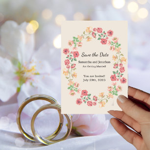 Watercolor Ring of Flowers on Beige Save the Date  Invitation