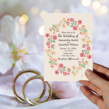 Watercolor Ring of Flowers on Beige Wedding Invita