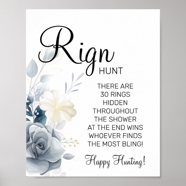 Watercolor Ring Ring bridal shower game sign (Front)
