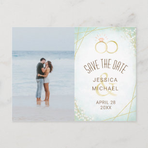 Watercolor Rings Geometric Photo Save The Date Invitation Postcard