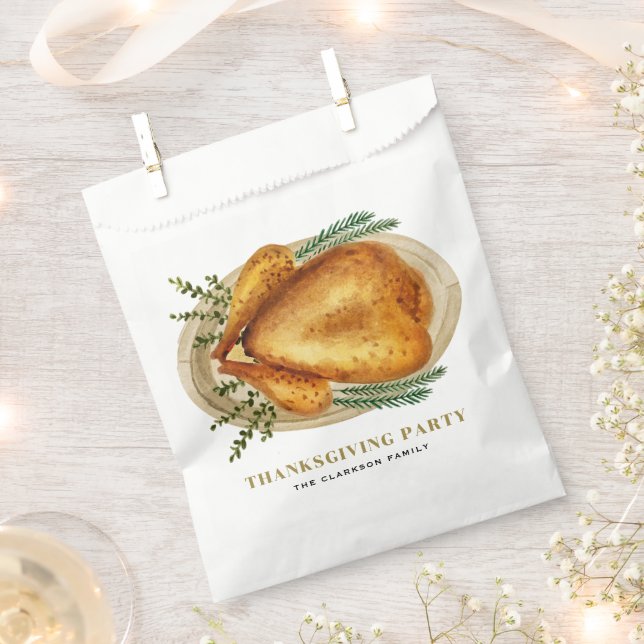 Watercolor Roasted Turkey Dinner Thanksgiving Favour Bags (Clipped)