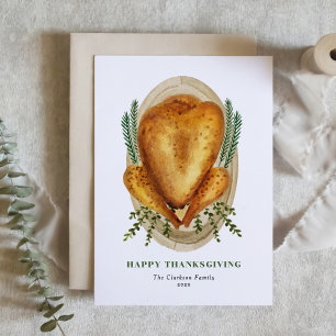 Watercolor Roasted Turkey Happy Thanksgiving Holiday Postcard