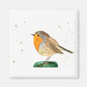 Watercolor robin bird Christmas winter festive Magnet