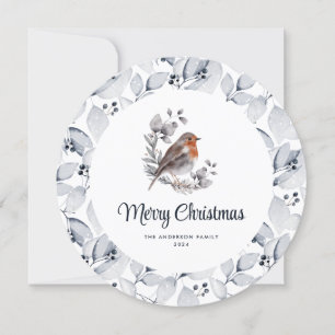 Watercolor Robin Bird Classic Merry Christmas Card