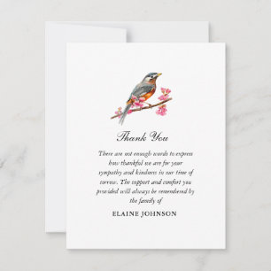 Watercolor Robin bird Funeral Photo Thank you  Card