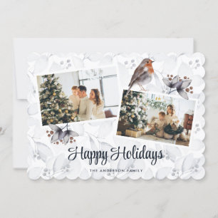 Watercolor Robin Botanical Photo Holiday Card