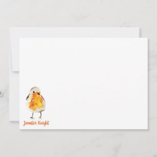 Watercolor Robin & Feathers Stationery Flat Card