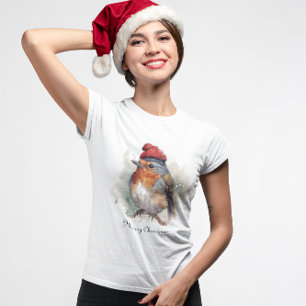 Watercolor Robin Holiday Boutique Fashion T-Shirt