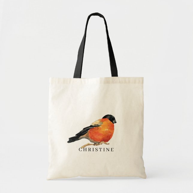 Watercolor Robin Name Tote Bag (Front)