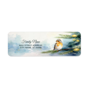 Watercolor Robin on a Pine Branch Return Address