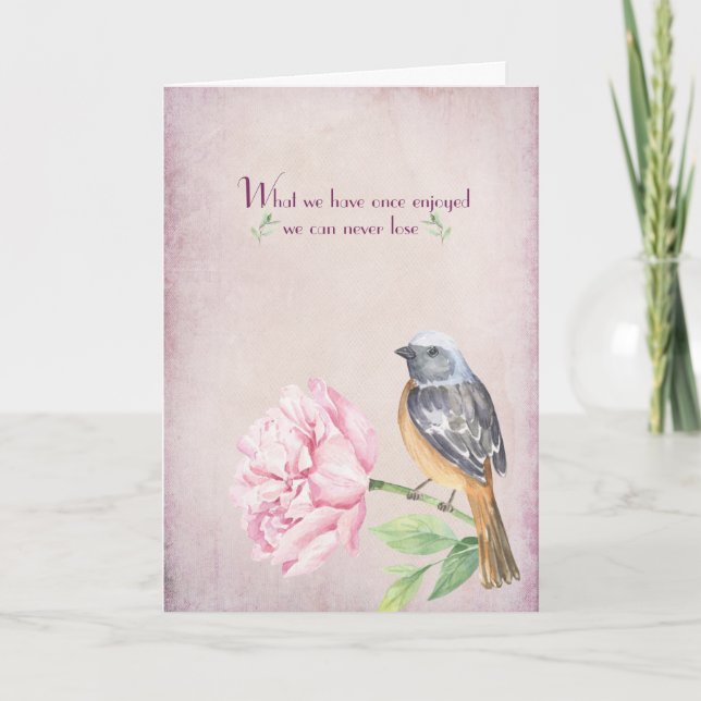 Watercolor Robin on Peony Sympathy Card (Front)