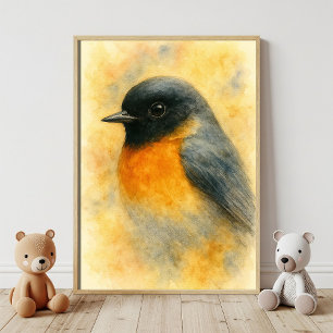 Watercolor Robin Portrait Poster