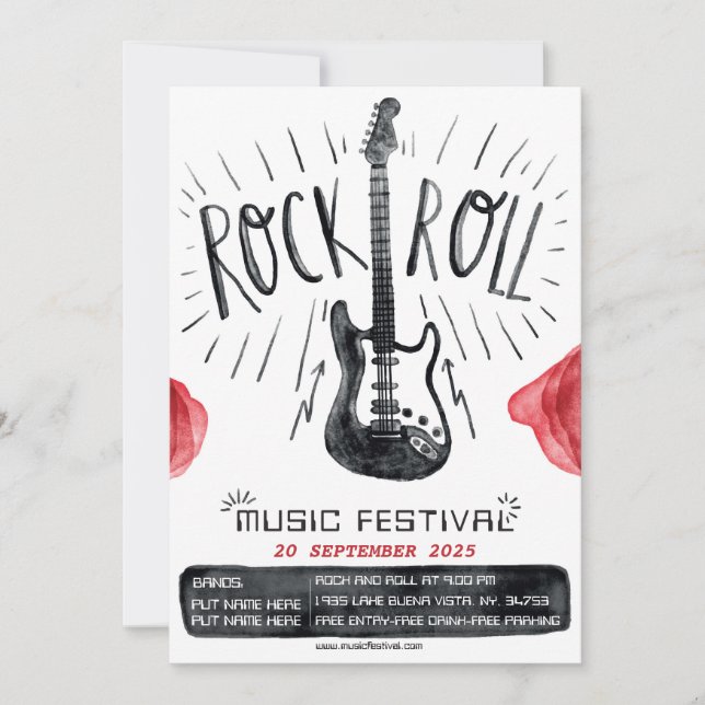 Watercolor rock and roll festival announcement (Front)