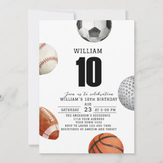 Watercolor Rockie year sports 10th birthday part Invitation