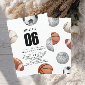 Watercolor Rockie year sports 6th birthday party Invitation