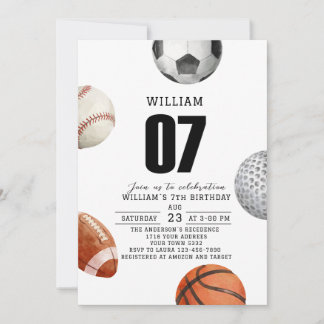 Watercolor Rockie year sports 7th birthday party Invitation