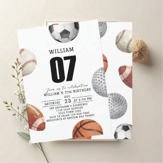Watercolor Rockie year sports 7th birthday party Invitation