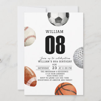 Watercolor Rockie year sports 8th birthday party Invitation