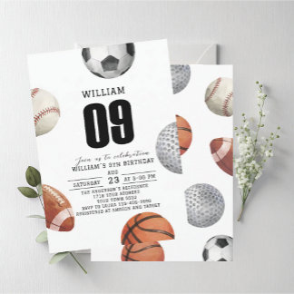 Watercolor Rockie year sports 9th birthday party Invitation