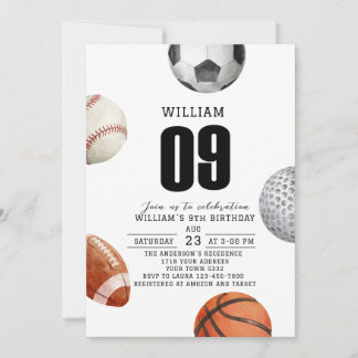 Watercolor Rockie year sports 9th birthday party Invitation