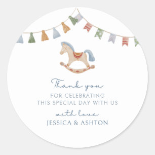 Watercolor Rocking Horese, Baby Shower Classic Round Sticker