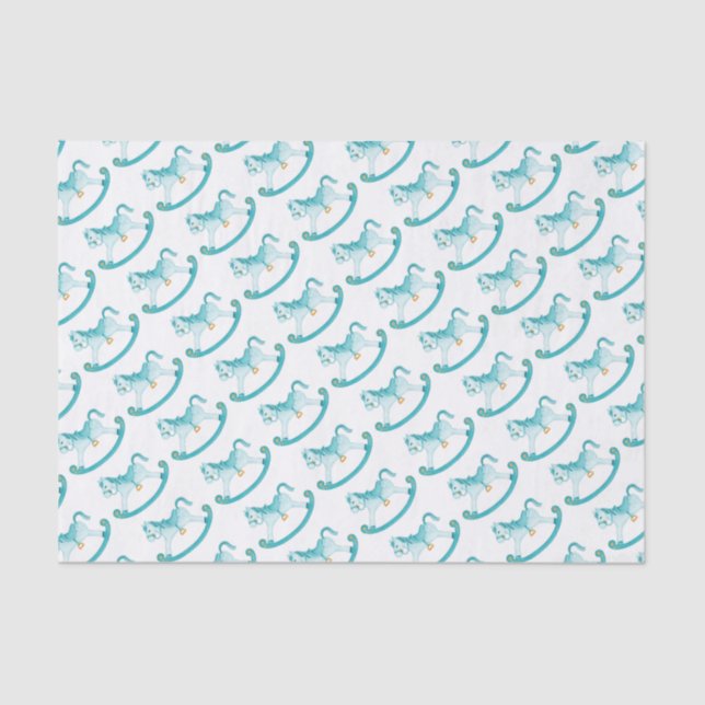Watercolor rocking horse aqua tea art tissue paper (Front)