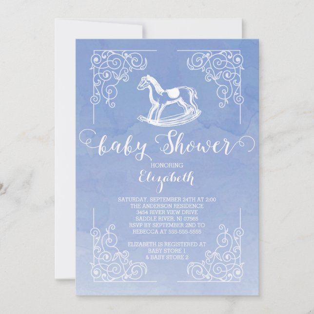 Watercolor Rocking Horse Baby Shower Invitation (Front)