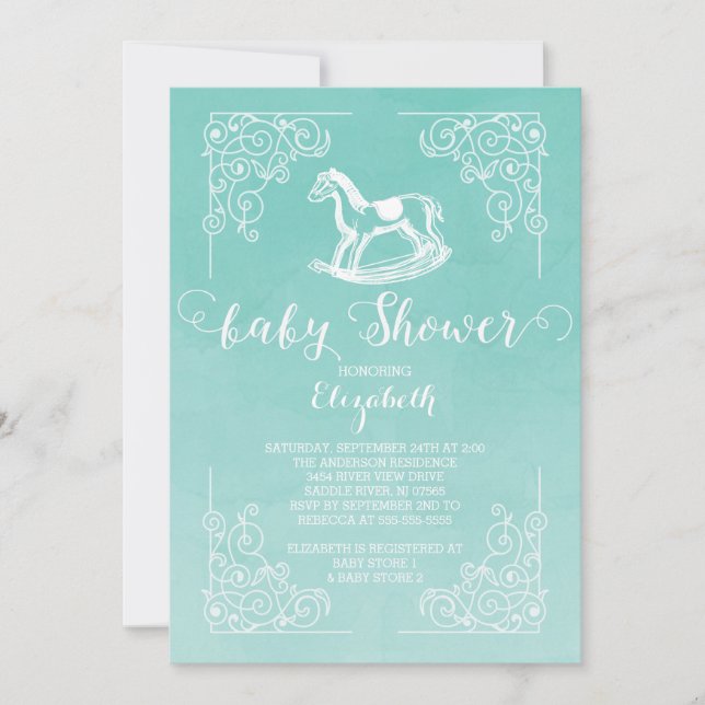 Watercolor Rocking Horse Baby Shower Invitation (Front)