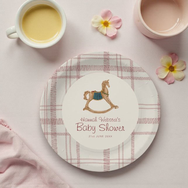 Watercolor rocking horse baby shower paper plates (Creator Uploaded)