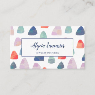 Watercolor Rocks Coral & Blue Jewellery Designer Business Card