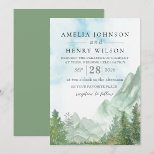 Watercolor Rocky Mountain Wedding Invitation
