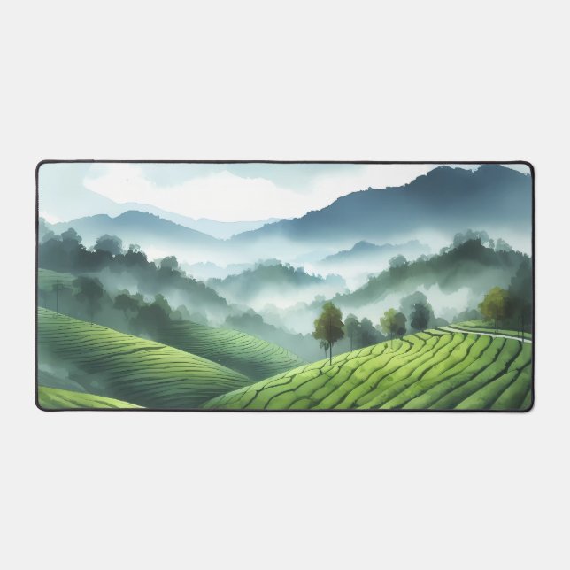 Watercolor rolling hills and Lush green field Desk Mat (Front)