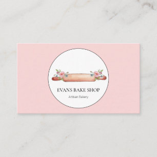 Watercolor Rolling Pin bakery pink business card