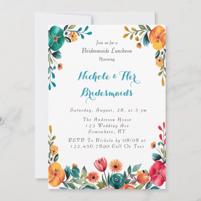 Watercolor Romance Bridesmaids Luncheon Invitation (Front)