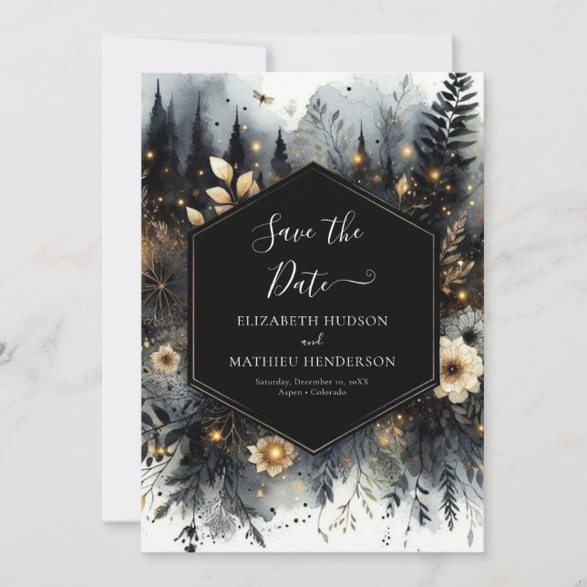 Watercolor Romance Enchanted Forest Wedding Save The Date (Front)