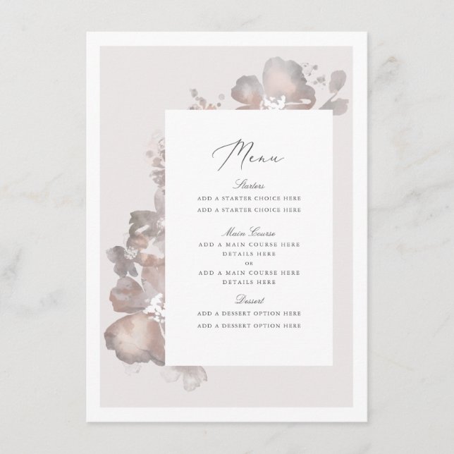 Watercolor Romance Menu Card (Front)