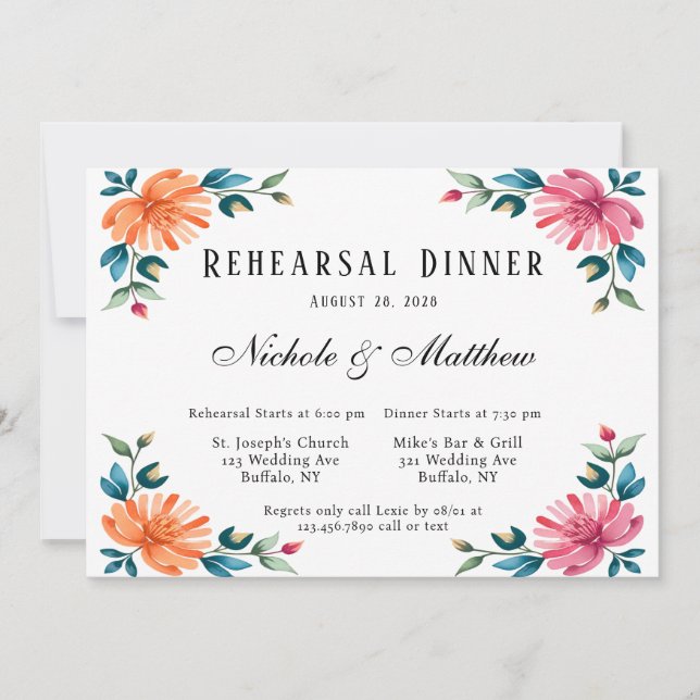 Watercolor Romance Rehearsal Dinner Invitation (Front)