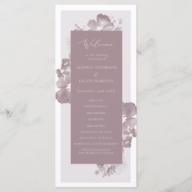 Watercolor Romance Wedding Program Programme (Front)
