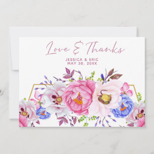 Watercolor Romantic Floral Wedding Thank You Card