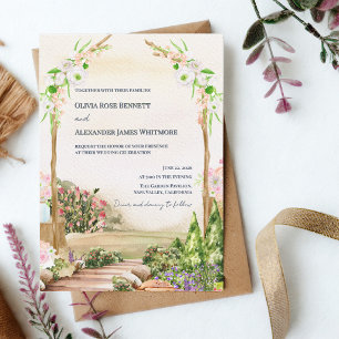 Watercolor Romantic Garden Arch Outdoor Wedding  Invitation
