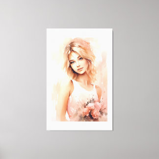 Watercolor Romantic Girl  Canvas Print