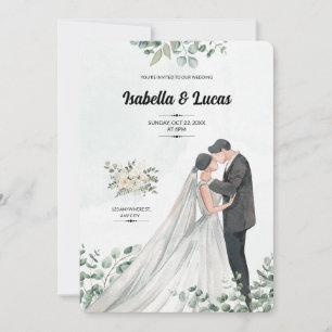 Watercolor Romantic Kissing Couple Wedding Invitation