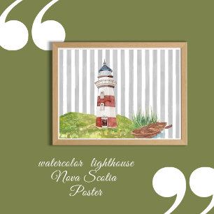 watercolor romantic Lighthouse grey white stripes  Poster