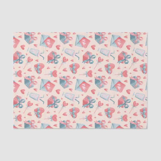 Watercolor Romantic Love Pattern Valentine's Day Tissue Paper (Front)