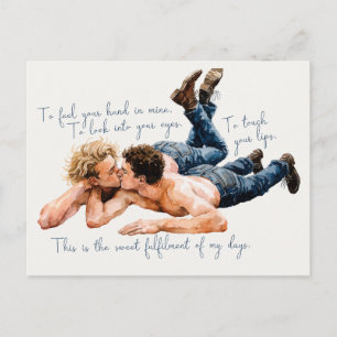 Watercolor Romantic Male Kiss - Romantic Poem Postcard